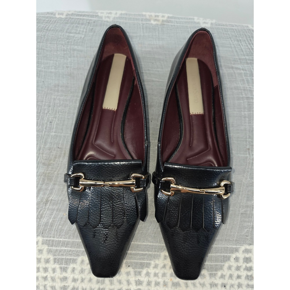 Franco Sarto Rina Black Textured Patent Kiltie Horsebit Pointed Toe Flats 8M